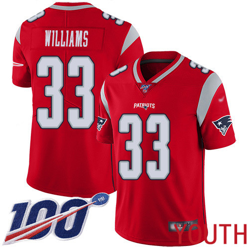 New England Patriots Football #33 100th Season Inverted Limited Red Youth Joejuan Williams NFL Jersey->youth nfl jersey->Youth Jersey